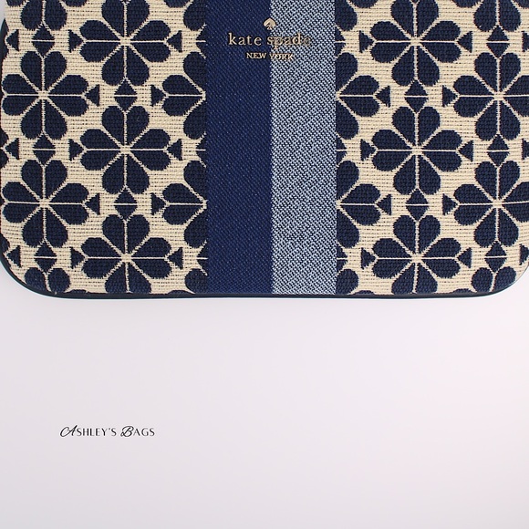 Kate Spade Spade Flower Jacquard Stripe Pouch Wristlet Blue Multi - Picture 2 of 5
